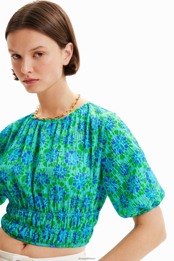 Desigual moterys trumpa surišama palaidinė pūstomis rankovėmis apranga S606BV692