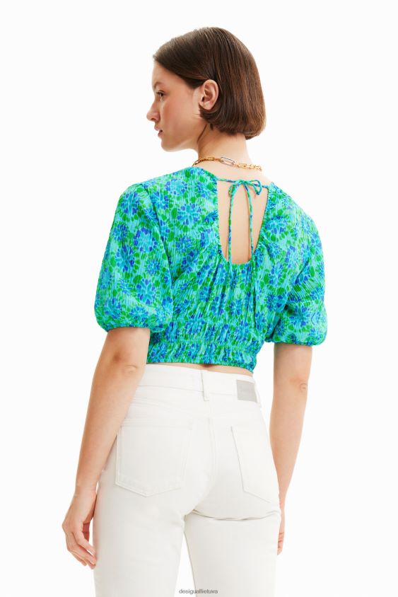 Desigual moterys trumpa surišama palaidinė pūstomis rankovėmis apranga S606BV692