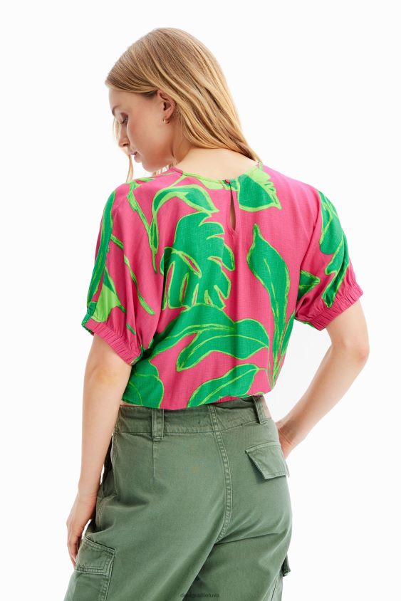 Desigual moterys trumpa tropinė palaidinė pūstomis rankovėmis apranga S606BV775