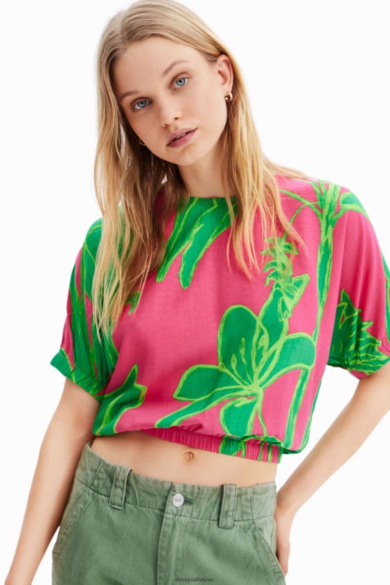 Desigual moterys trumpa tropinė palaidinė pūstomis rankovėmis apranga S606BV775