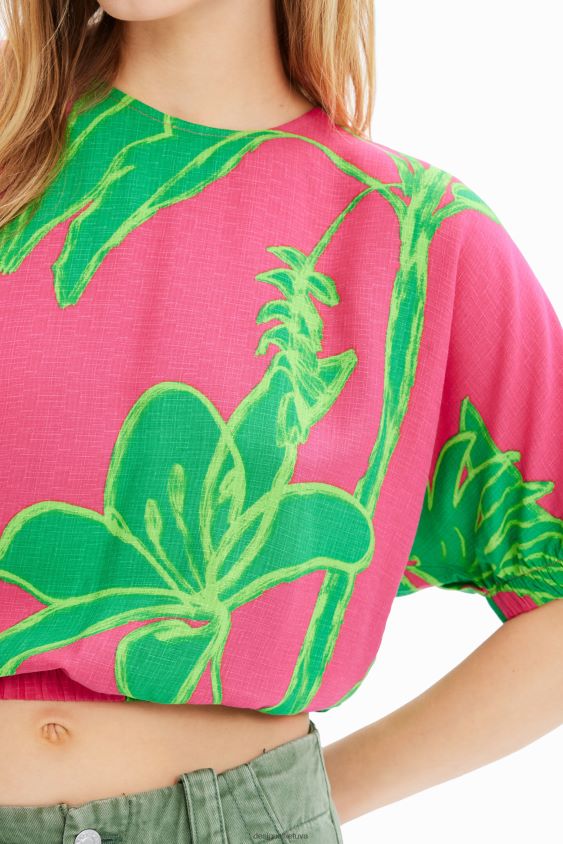 Desigual moterys trumpa tropinė palaidinė pūstomis rankovėmis apranga S606BV775