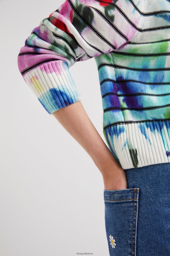 Desigual moterys dryžuotas kaklaraištis gėlėtas megztinis apranga S606BV1024