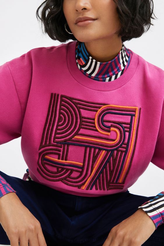 Desigual moterys paprasti siuvinėti pliušiniai megztiniai apranga S606BV1042