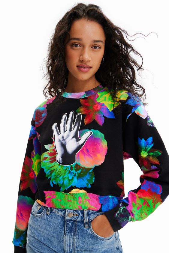 Desigual moterys trumpas gėlėtas rankinis megztinis apranga S606BV651