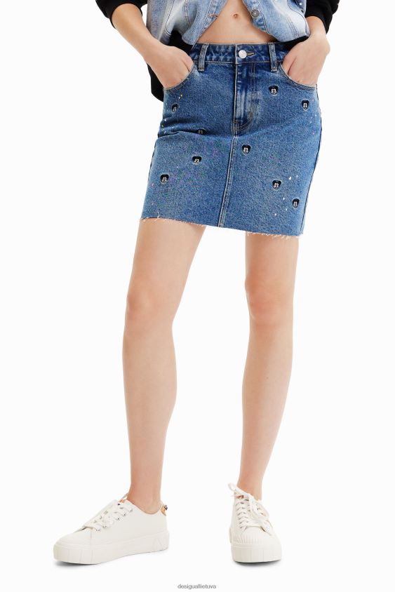 Desigual moterys „Disney“ „Mickey Mouse“ džinsinis mini sijonas apranga S606BV661