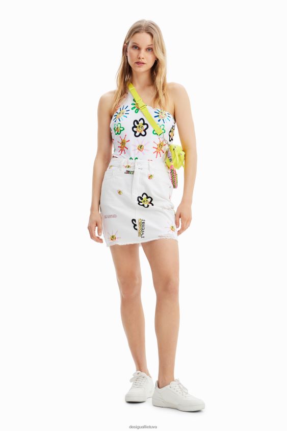 Desigual moterys džinsinio iliustracijų mini sijonas apranga S606BV714