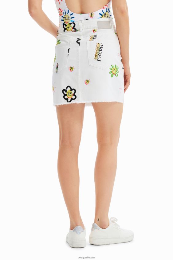 Desigual moterys džinsinio iliustracijų mini sijonas apranga S606BV714