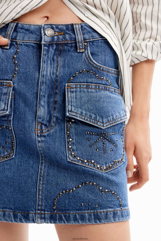 Desigual moterys dygliuotas džinsinis mini sijonas apranga S606BV177