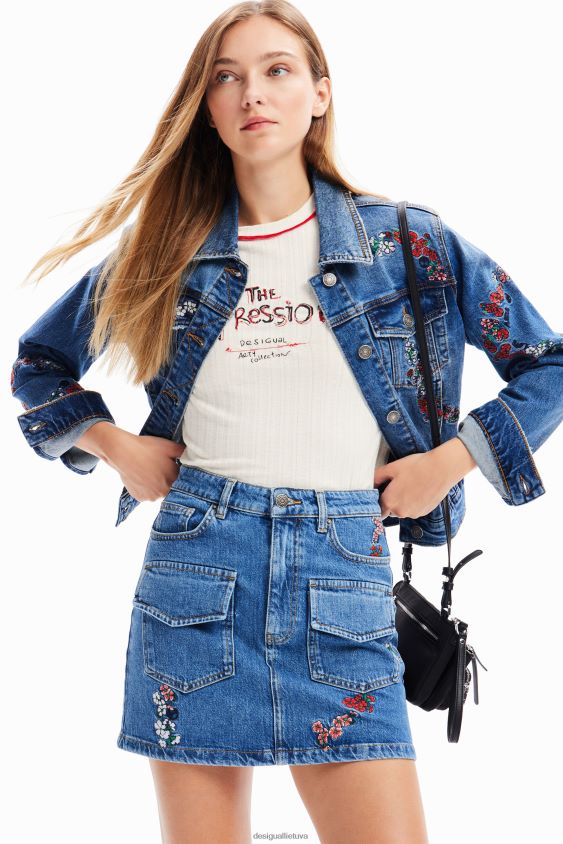 Desigual moterys gėlėtas džinsinis mini sijonas apranga S606BV261