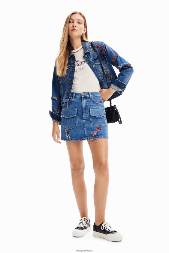 Desigual moterys gėlėtas džinsinis mini sijonas apranga S606BV261