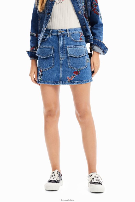 Desigual moterys gėlėtas džinsinis mini sijonas apranga S606BV261