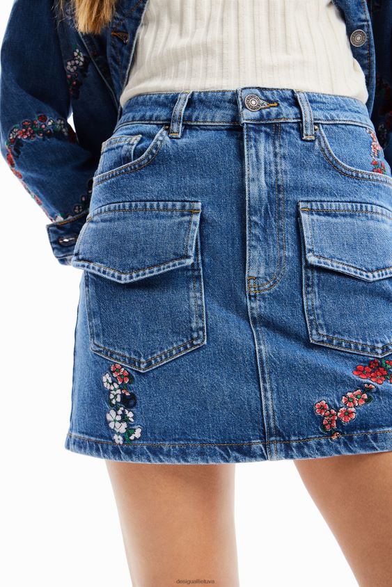 Desigual moterys gėlėtas džinsinis mini sijonas apranga S606BV261
