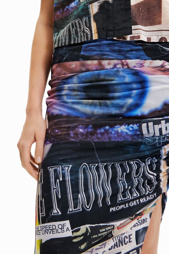 Desigual moterys plonas koliažinis midi sijonas apranga S606BV367