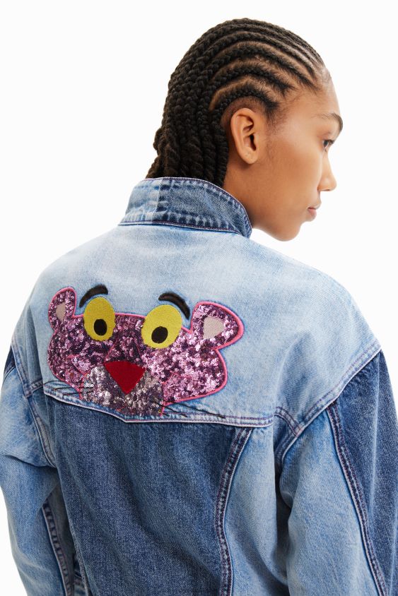 Desigual moterys Didelis rožinės spalvos panther džinsinis švarkas apranga S606BV902