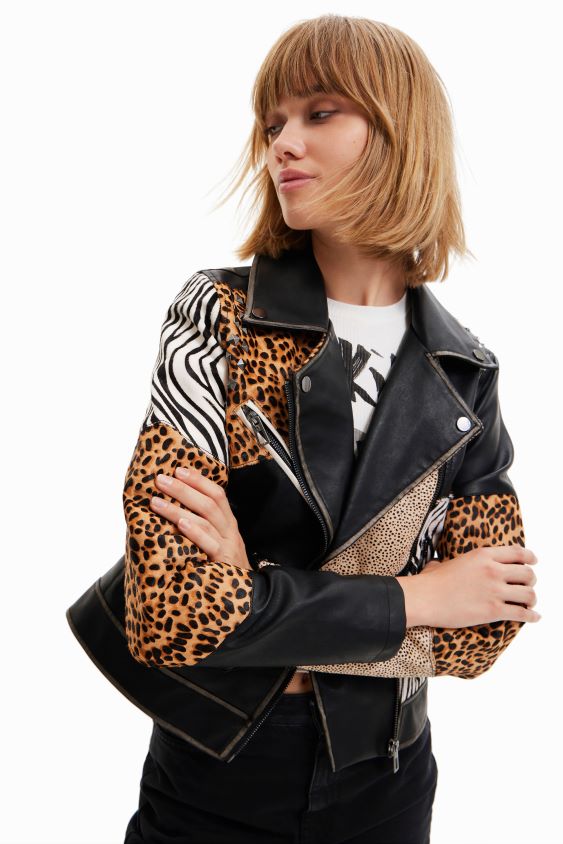 Desigual moterys dviratininko striukė su gyvūnų raštais apranga S606BV246
