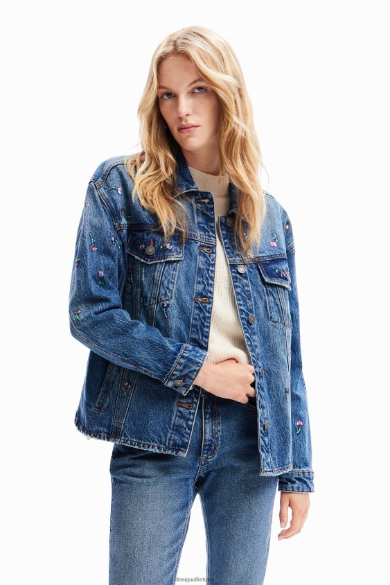 Desigual moterys gėlėta džinsinė sunkvežimio striukė apranga S606BV239