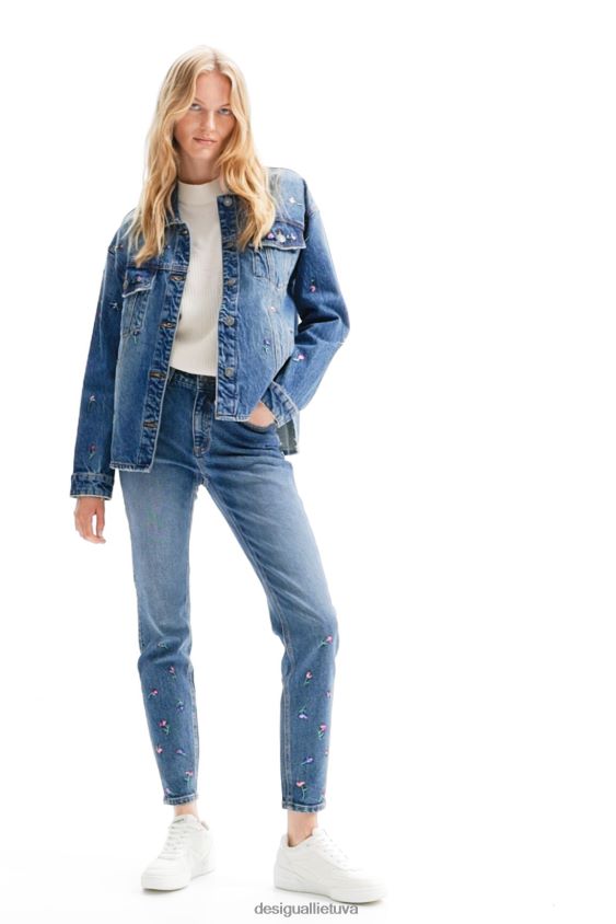 Desigual moterys gėlėta džinsinė sunkvežimio striukė apranga S606BV239