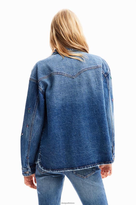 Desigual moterys gėlėta džinsinė sunkvežimio striukė apranga S606BV239