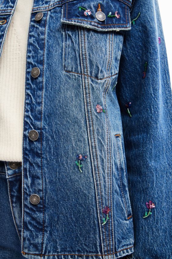 Desigual moterys gėlėta džinsinė sunkvežimio striukė apranga S606BV239