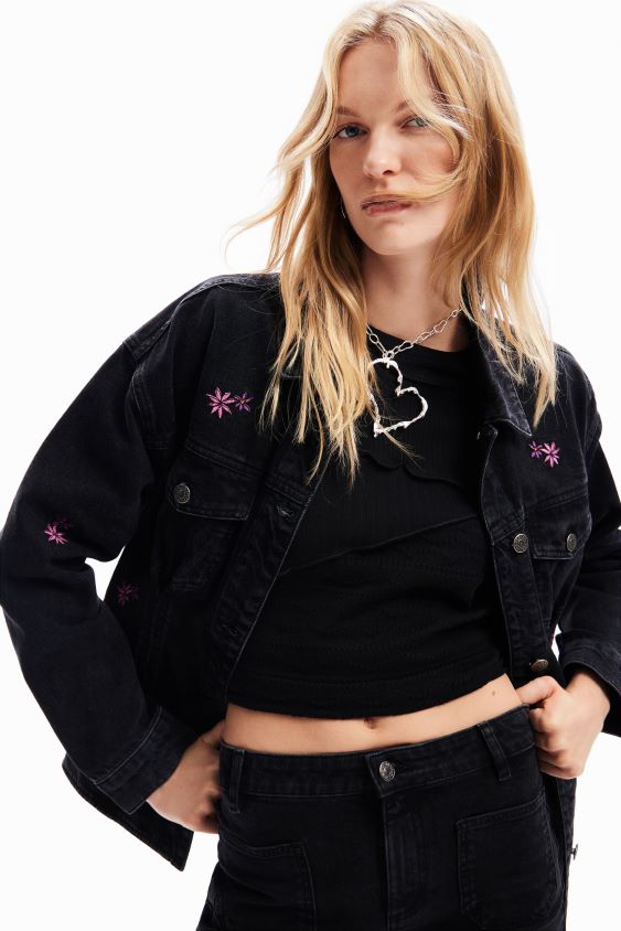Desigual moterys gėlėta džinsinė sunkvežimio striukė apranga S606BV278