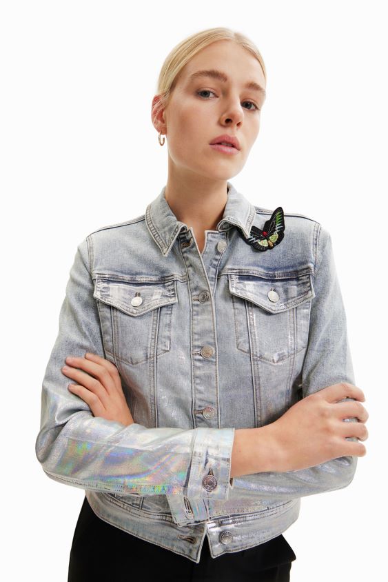 Desigual moterys metalinė džinsinė sunkvežimio striukė apranga S606BV865