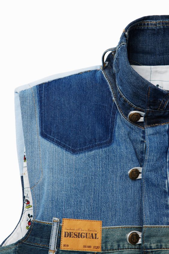 Desigual moterys mickey mouse icon džinsinė liemenė - balta apranga S606BV975
