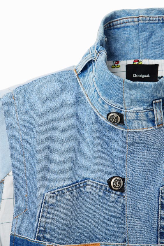 Desigual moterys mickey mouse icon džinsinė liemenė - juoda apranga S606BV976