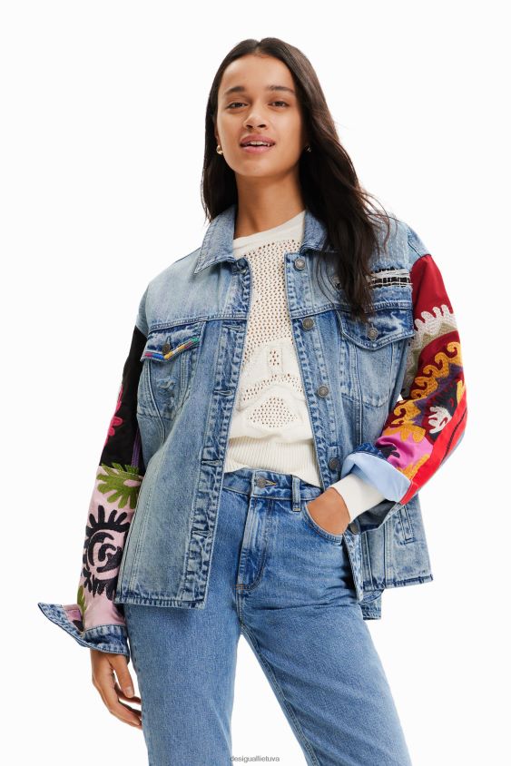 Desigual moterys siuvinėti džinsiniai trucker marškinėliai apranga S606BV928