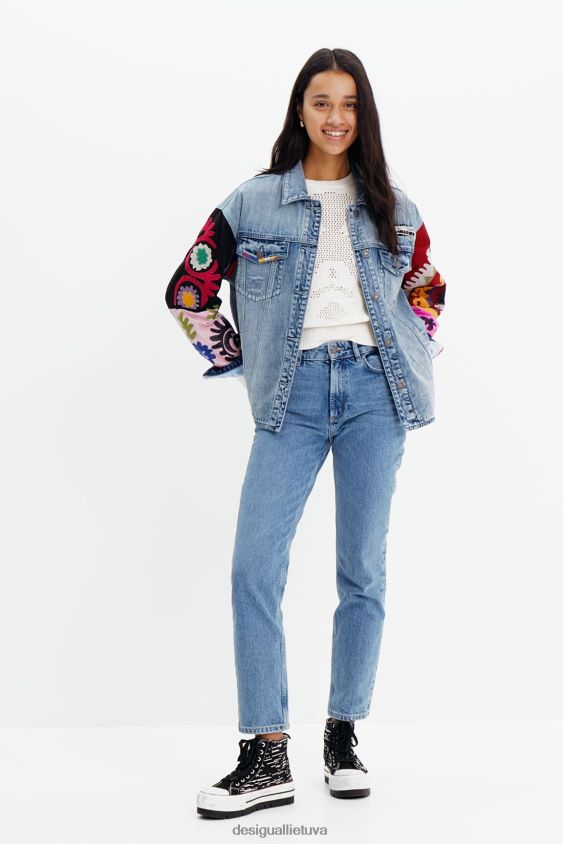 Desigual moterys siuvinėti džinsiniai trucker marškinėliai apranga S606BV928