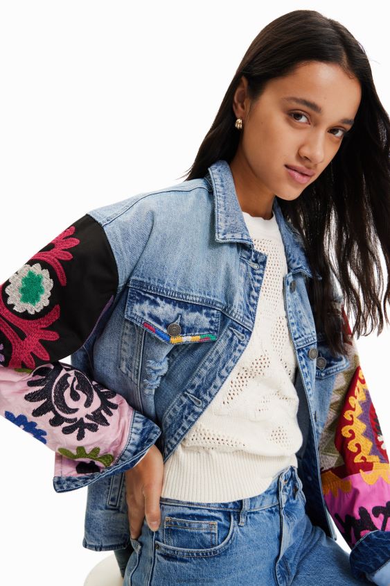 Desigual moterys siuvinėti džinsiniai trucker marškinėliai apranga S606BV928