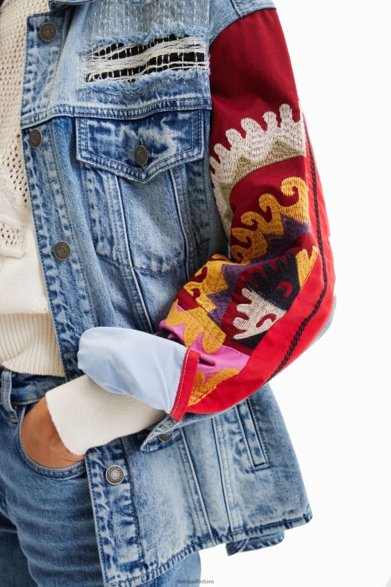 Desigual moterys siuvinėti džinsiniai trucker marškinėliai apranga S606BV928