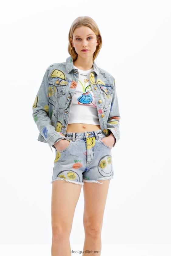 Desigual moterys smiley oversize džinsinė striukė apranga S606BV927