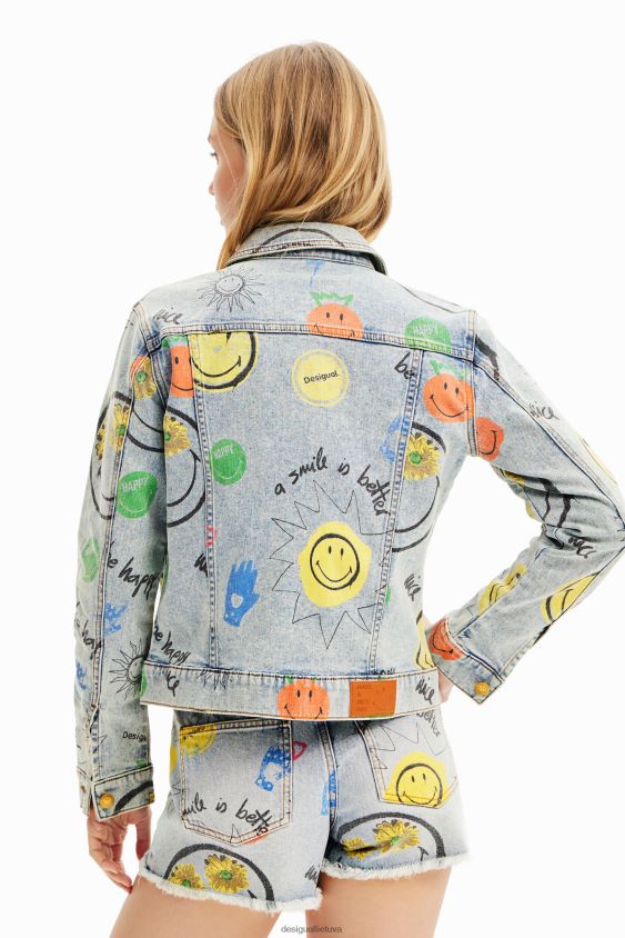 Desigual moterys smiley oversize džinsinė striukė apranga S606BV927