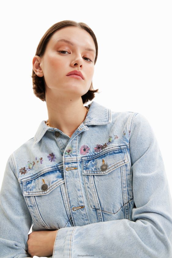 Desigual moterys trumpas gėlėtas džinsinis švarkas apranga S606BV835