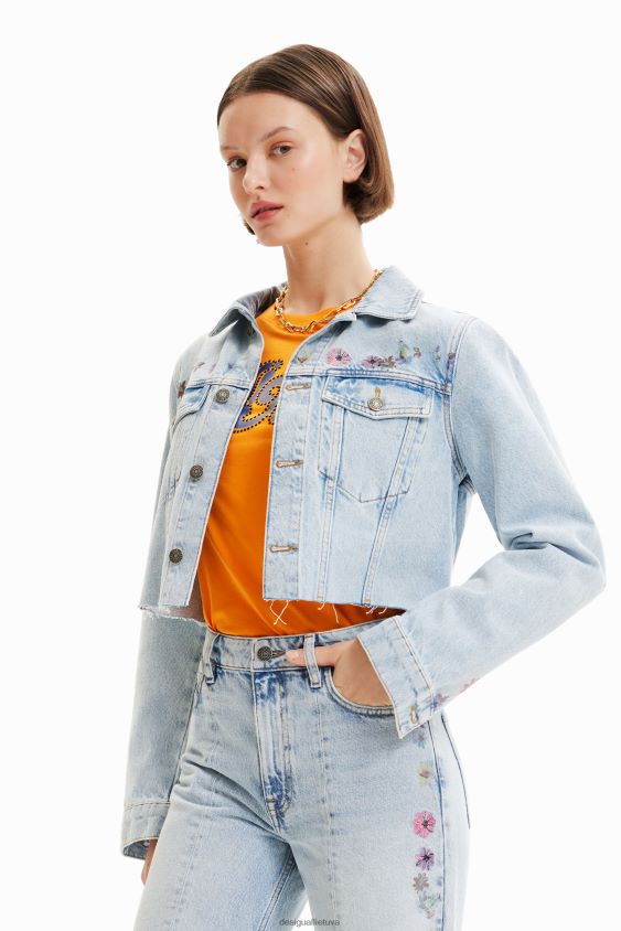 Desigual moterys trumpas gėlėtas džinsinis švarkas apranga S606BV835