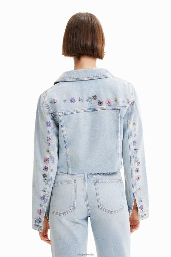 Desigual moterys trumpas gėlėtas džinsinis švarkas apranga S606BV835
