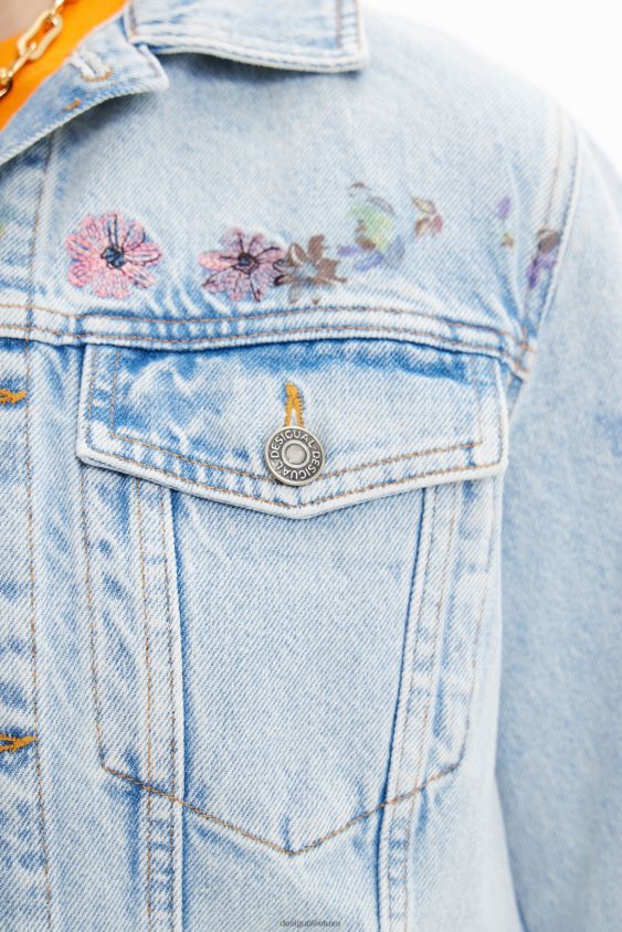 Desigual moterys trumpas gėlėtas džinsinis švarkas apranga S606BV835