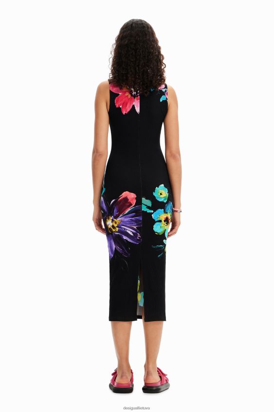 Desigual moterys Gėlėta briaunuota midi suknelė apranga S606BV958
