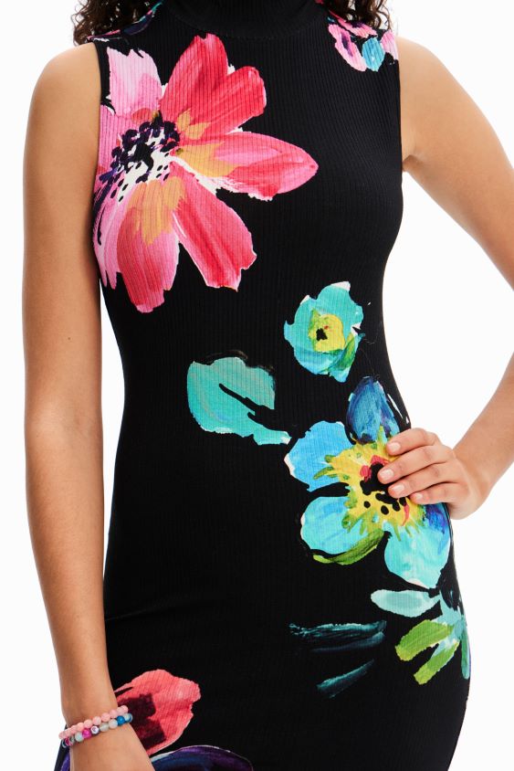 Desigual moterys Gėlėta briaunuota midi suknelė apranga S606BV958