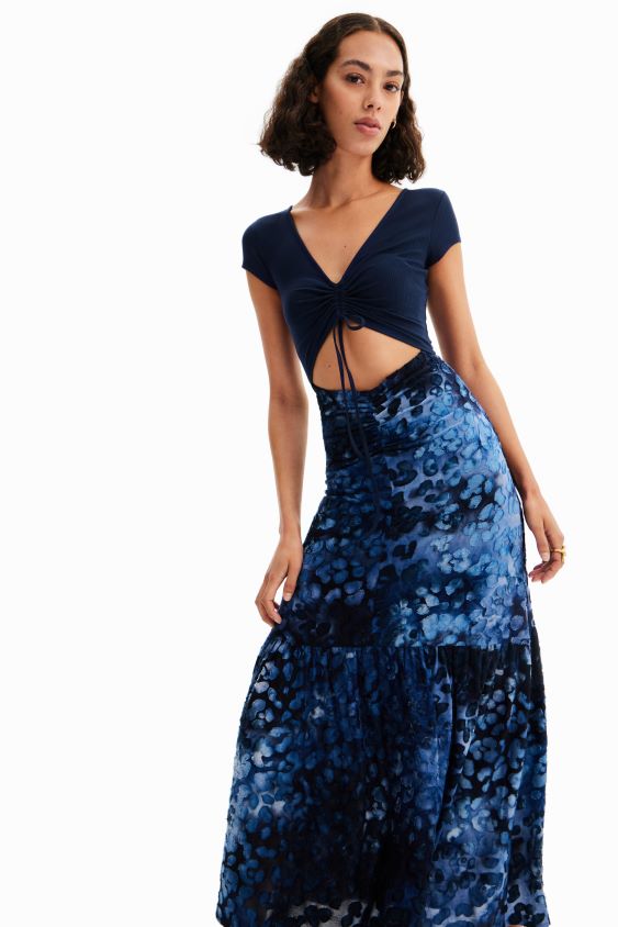 Desigual moterys Kombinuotos tekstūros ilga suknelė su gyvūnų raštais apranga S606BV591