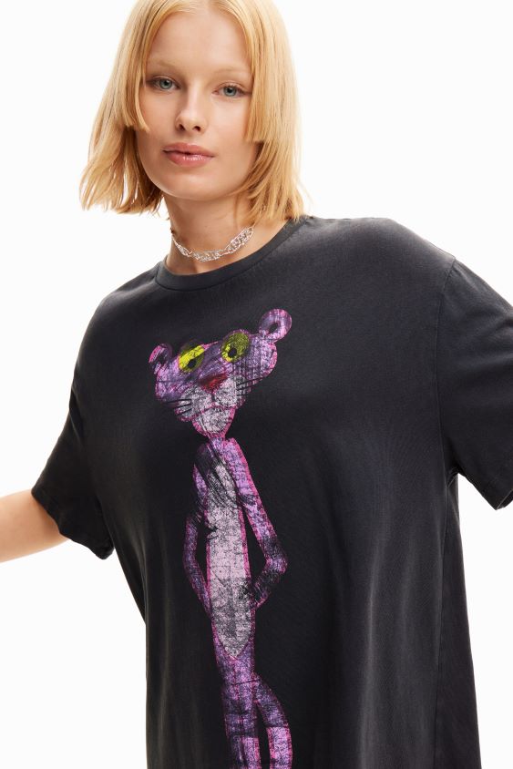 Desigual moterys Oversize rožinė pantera marškinėlių suknelė apranga S606BV127