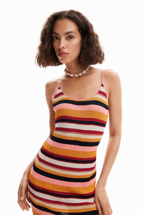 Desigual moterys dryžuota rievėta midi suknelė apranga S606BV891