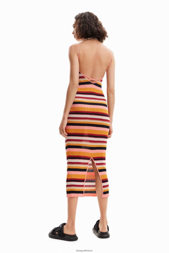 Desigual moterys dryžuota rievėta midi suknelė apranga S606BV891