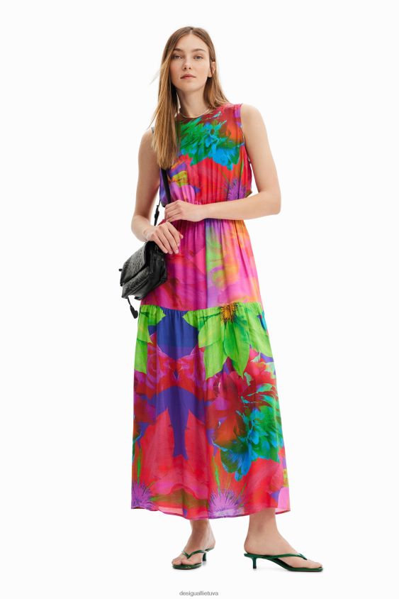 Desigual moterys ilga gėlėmis iškirpta suknelė apranga S606BV403