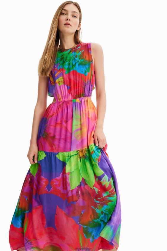 Desigual moterys ilga gėlėmis iškirpta suknelė apranga S606BV403