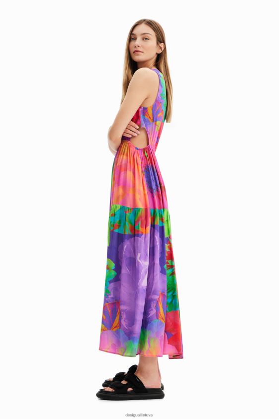 Desigual moterys ilga gėlėmis iškirpta suknelė apranga S606BV403