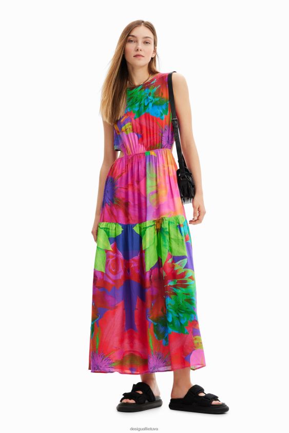 Desigual moterys ilga gėlėmis iškirpta suknelė apranga S606BV403
