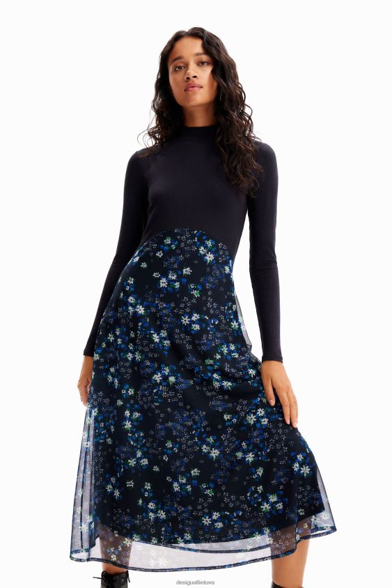 Desigual moterys kombinuota gėlėta midi suknelė apranga S606BV271