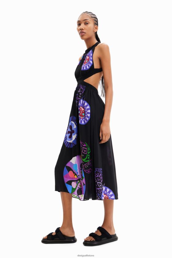 Desigual moterys m. christian Lacroix iškirpta midi suknelė apranga S606BV932