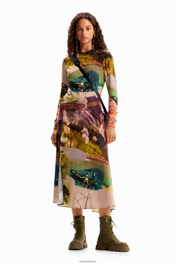 Desigual moterys m. christian Lacroix koliažinė midi suknelė apranga S606BV168